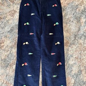 TBBC navy cord football embroidered pants size 8, VGUC